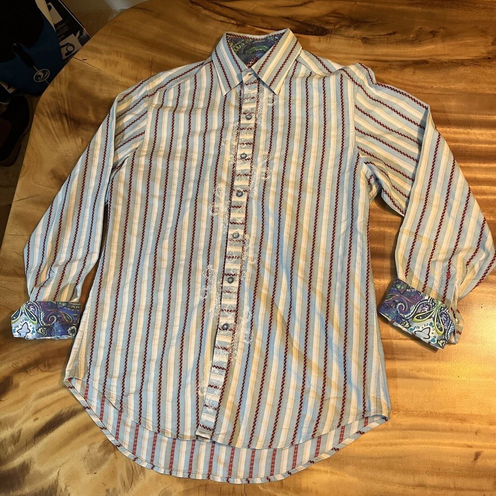 Robert Graham Medium Long Sleeve Button Up Shirt Flip Cuff Embroidered
